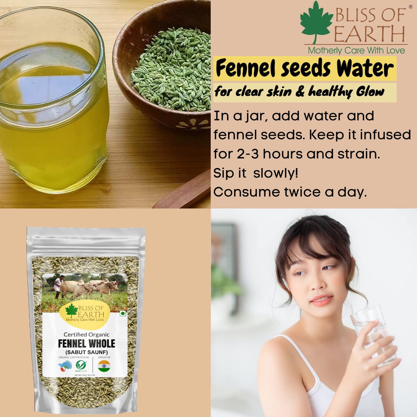 Bliss of Earth Certified Organic Fennel seed (Saunf) Indian Spice Fresh & Sweet Great for Weight loss | digestive health or Cooking (500gm)