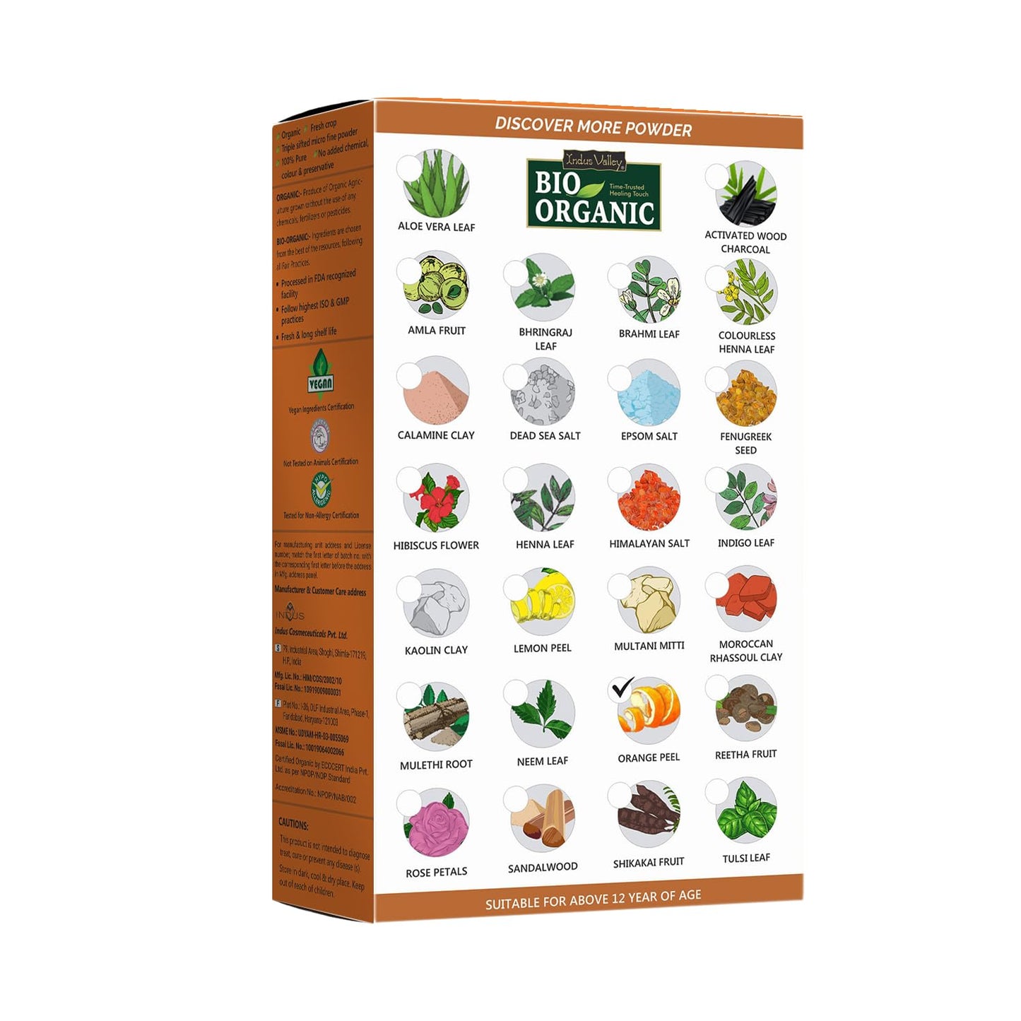Indus Valley Bio Organic Orange Peel Fine Powder, Pure Natural & Organic for Skin Lightening Face Pack, Vitamin C and Antioxidants Add Glow - 100g