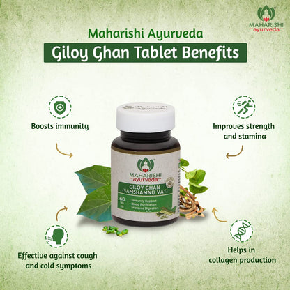 Maharishi Ayurveda Giloy Ghan Vati - 100% Natural Immunity Boosting Tablets | Enhances Strength & Stamina | Fights Fatigue | Detoxifies The Body, 60 Tablets
