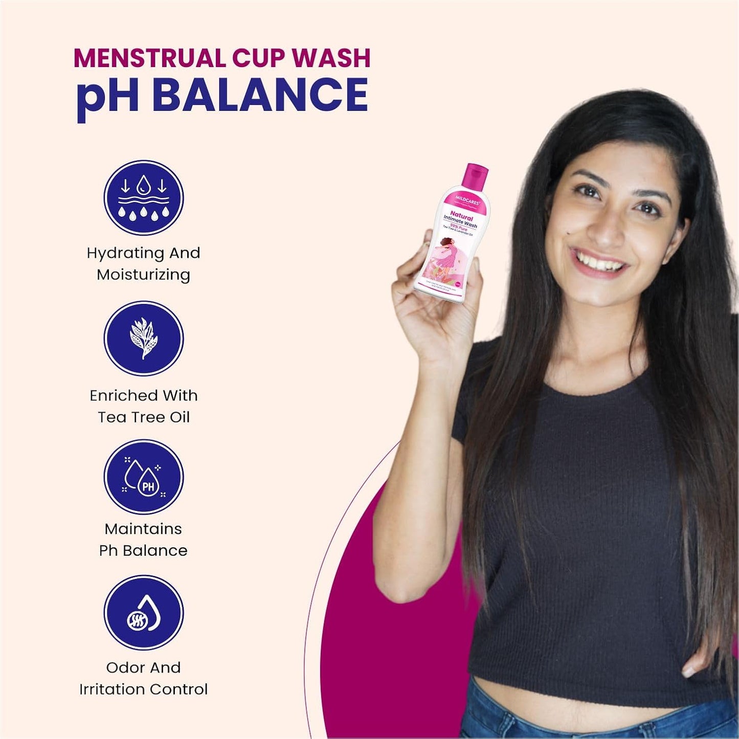 MildCares Natural Intimate Wash For Women (100ML) | With Tea Tree & Lavender Oil | Menstrual Cup Cleanser | For Itching, Irritation & Dryness | Natural, pH Balanced & hypoallergenic