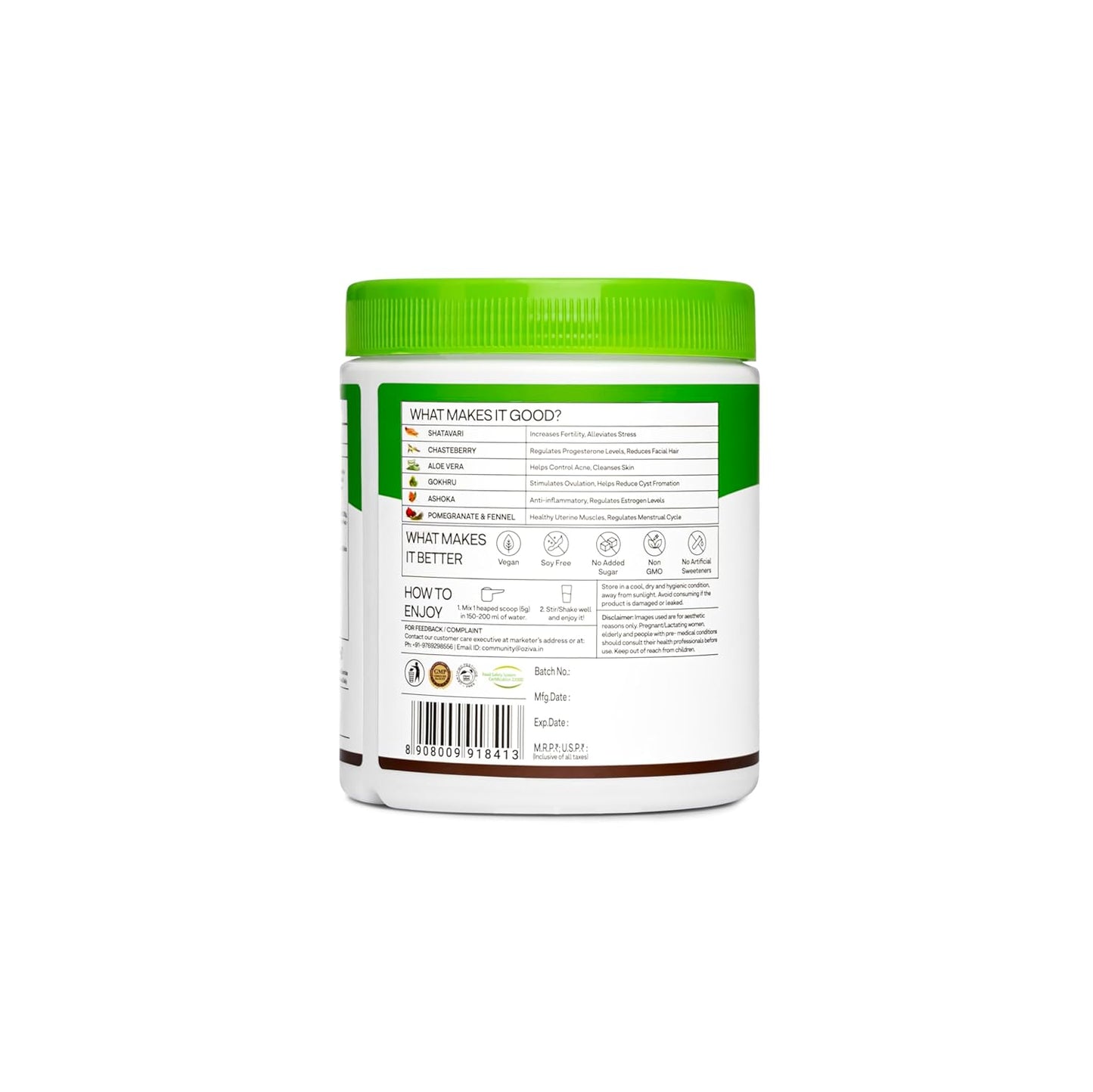 OZiva Plant Based HerBalance for PCOS Supplements for Women 200g, with Myo-Inositol, ChasteBerry, Shatavari, PCOS Supplements for Women Promoting Better Cycle & Hormonal Balance