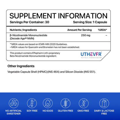 Decode Age NMN Supplement 250 mg | 99% Pure NMN for Anti-Aging, NAD+ Boost & Cellular Energy | High Absorption Nicotinamide Mononucleotide | Longevity & DNA Repair Support | 30 Capsules