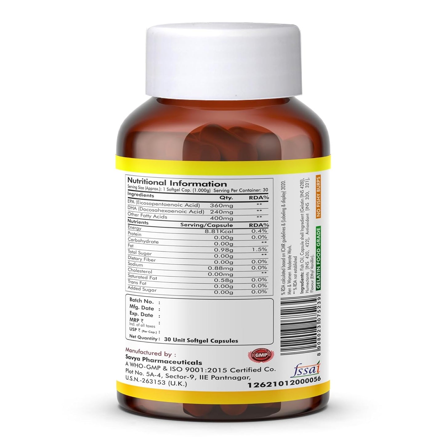 Fytika Omega 1000-30 Softgels (pack of 1) | Fish Oil Omega3 1000 mg| Omega3 fatty acids,EPA & DHA| For Heart, Brain, Joint & Muscle Support| Omega 3 Capsule For Men & Women