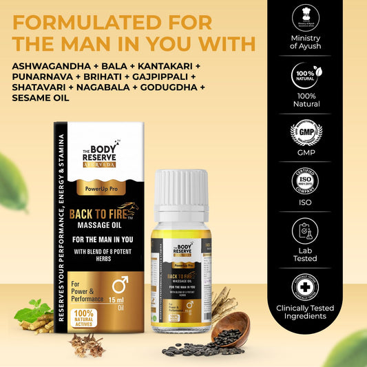 The Body Reserve Back To Fire Ayurvedic Massage Oil for Men With Ayurvedic Herbs 15 ml (pack of 1)