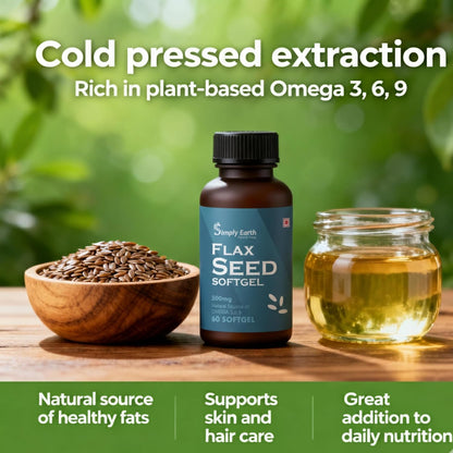 Simply earth Cold Pressed Flax seeds oil Omega with extra Virgin oil, Linolenic Acid, Oleric Acid | Natural Form of omega 369-60 Softgelsâ€¦