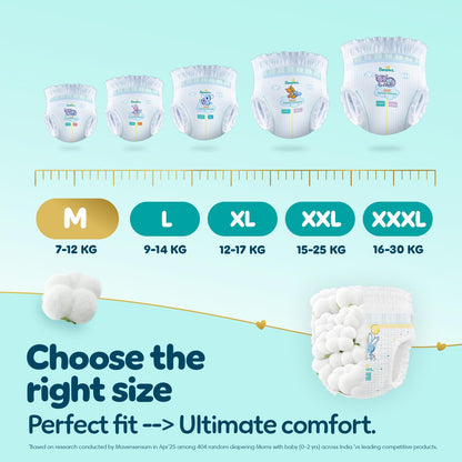 Pampers Premium Care Pant Style Baby Diapers M 54 Count | No Marks Design | Voted World #1 Softest Diaper | All in 1 diaper with 360 Cottony Softness