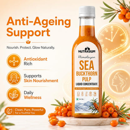 Nutrasium Himalayan Sea Buckthorn Berry Juice - 300 ml - Natural Source of Vitamin C, Omega 3 6 7 9, Antioxidants for Immunity, Skin Glow & Gut Health - 50 Glasses (300ml)