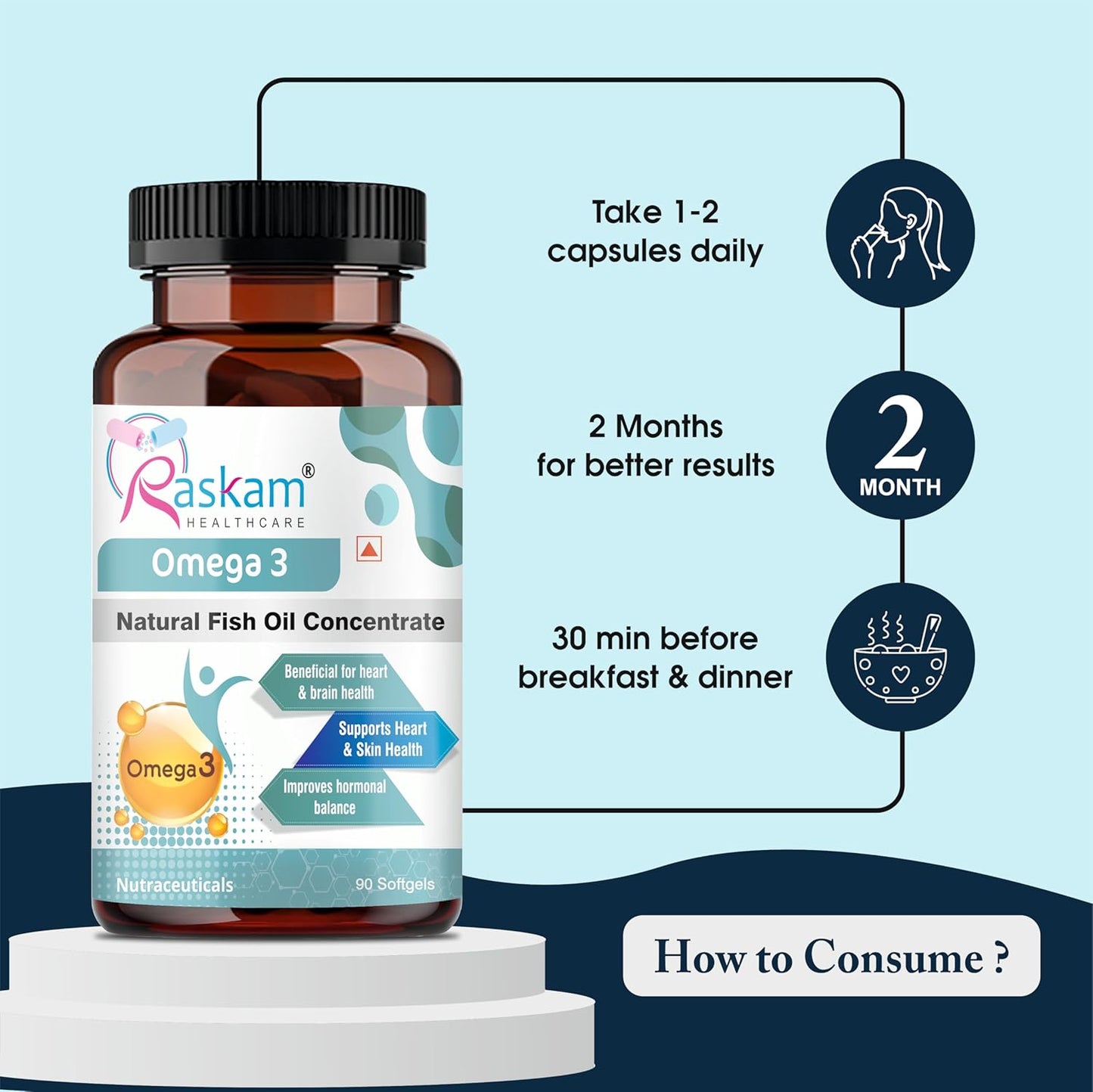Omega 3-90 Softgels- For Men And Women, Omega3 2-3 Serving, for Brain, Heart, Eyes, and Joints Health