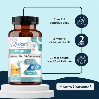 Omega 3-90 Softgels- For Men And Women, Omega3 2-3 Serving, for Brain, Heart, Eyes, and Joints Health