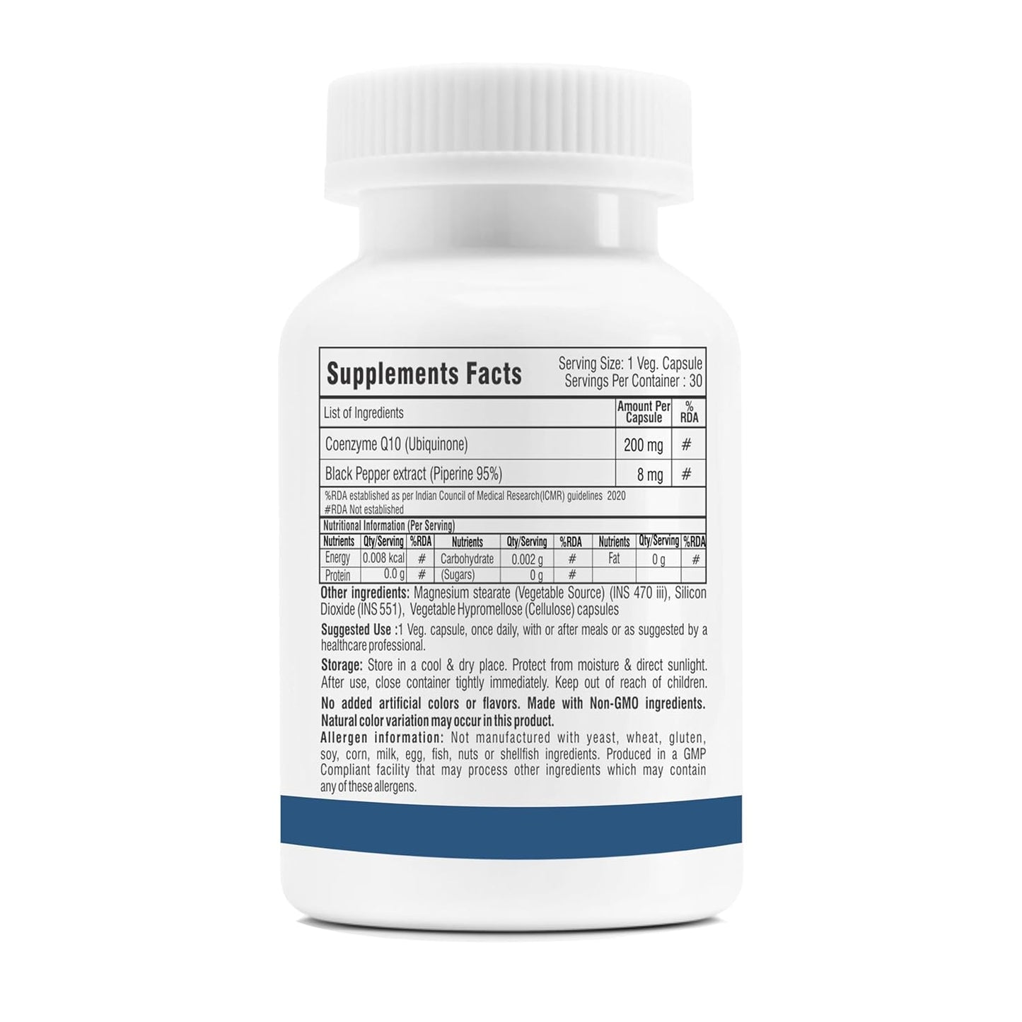 Trexgenics COENZYME Q10 200 mg USP grade Ubiquinone (Ubidecarenone) with Piperine 8 mg Antioxidant, Cellular Energy, Heart Health (30 Veg Capsules)