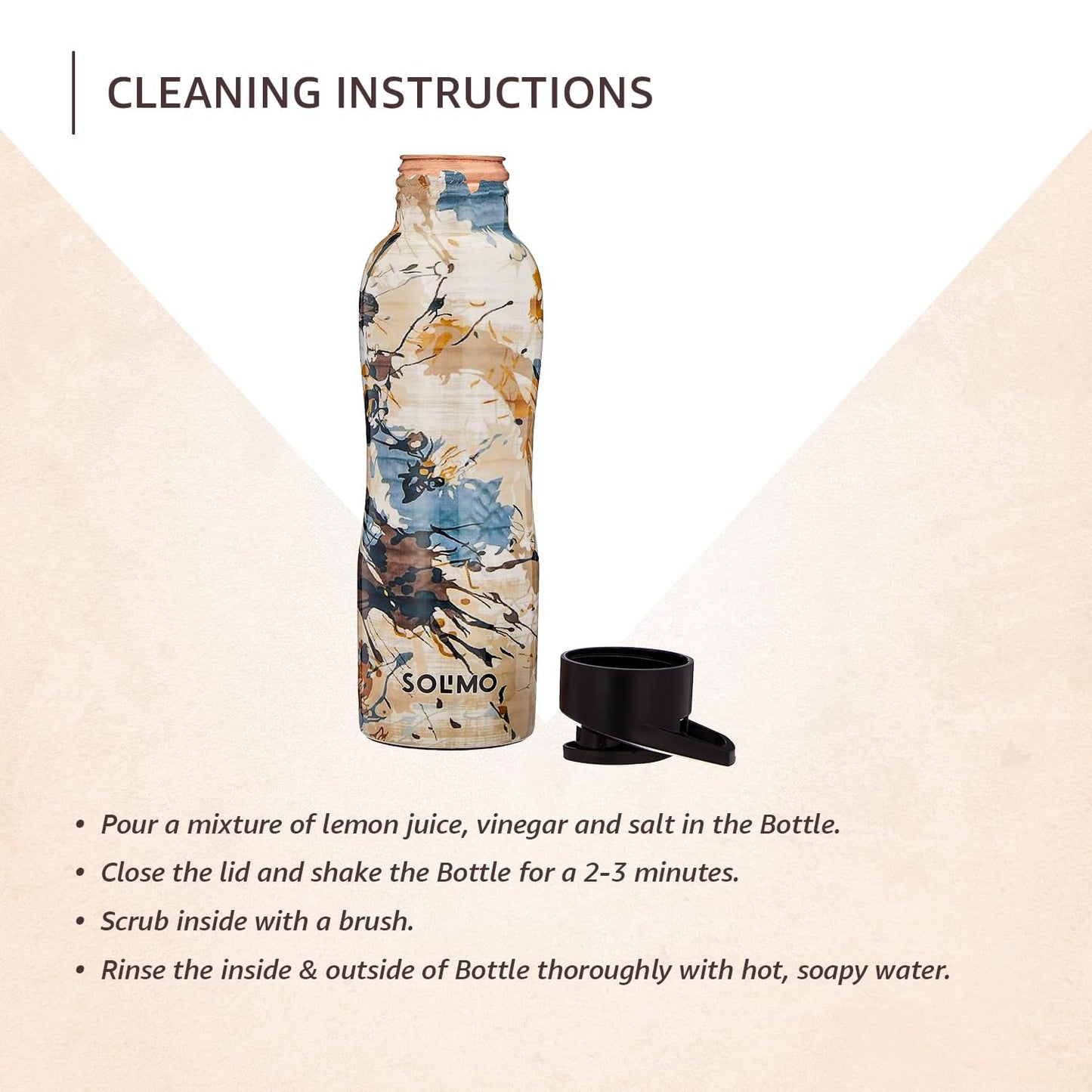 Solimo Copper Meenakari Printed Bottle with Sipper, 950 ml, White
