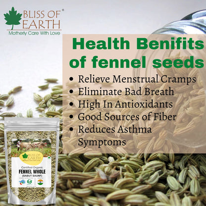 Bliss of Earth Certified Organic Fennel seed (Saunf) Indian Spice Fresh & Sweet Great for Weight loss | digestive health or Cooking (500gm)