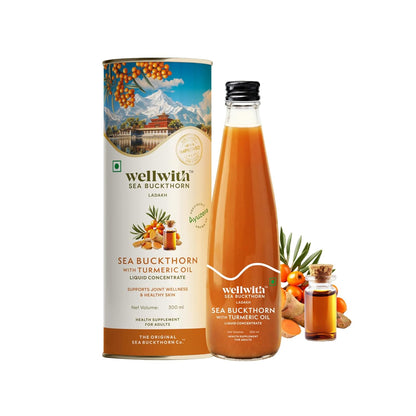 Ayuzera Sea buckthorn with Turmeric Curcumin Oil 300ml | Liquid Supplements | Makes Upto 50 Glass Juice