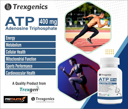 Trexgenics ATP Adenosine Triphosphate 400 mg Energy, Metabolism, Endurance, Cellular Health VEGAN & NON-GMO (30 Vcaps) (Pack of 1)