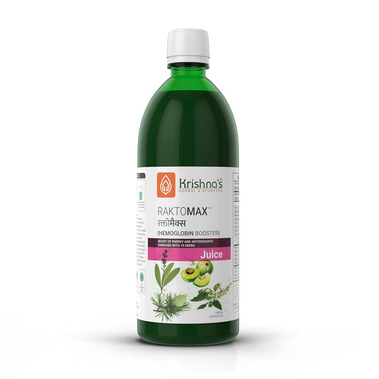 Krishna's Raktomax Juice with Power of Devdaru, Kutki, Amla & 13+ Potent Ayurvedic Herbs for Hemoglobin Boost, Improves Iron Absorption, Energy Support, Detoxification - 1000 ml (Pack of 1)