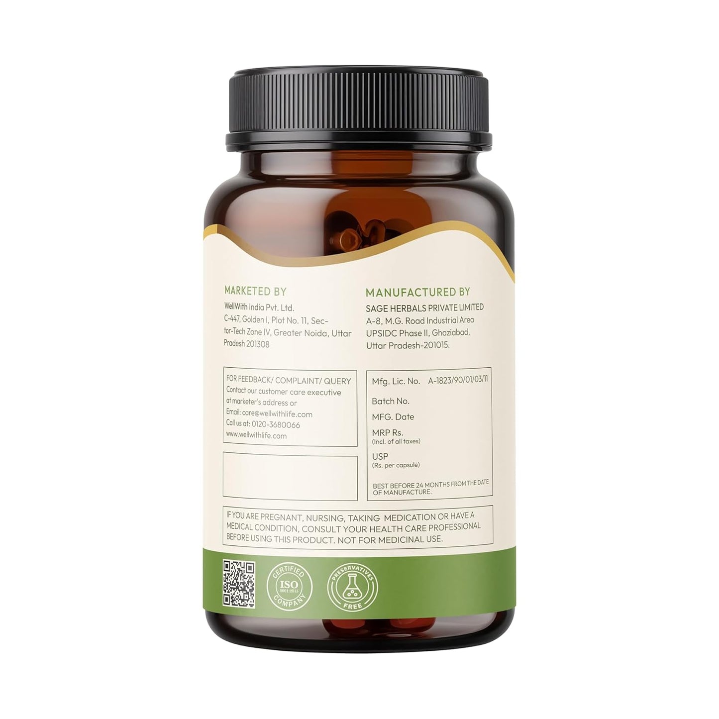 Wellwith (Ayuzera) Natural Silica 500mg â€“ 60 Capsules (Pack of 1) | Bamboo Extract | Amino, Vitamins, mineral | Skin health & Hair Growth | Collagen Building