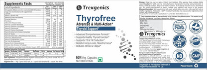 Trexgenics THYROFREE Comprehensive Thyroid Support with Ashwagandha 5%,Natural Herbs,Tyrosine,Magnesium,Iodine,Vitamin C,B-Complex,D3,Zinc,Selenium & Chromium (60 Veg. Capsules) (Pack of 1),60 grams