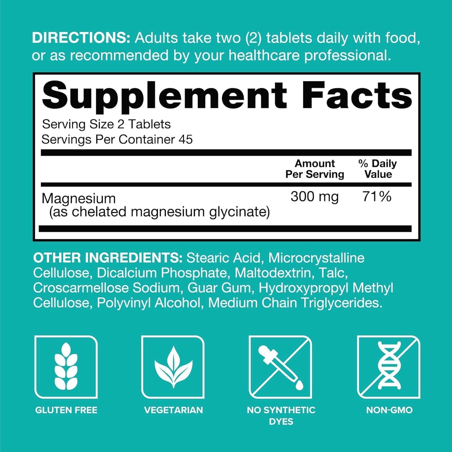Qunol Magnesium Glycinate 300mg, 100% Glycinate Chelated Magnesium Supplement, 90ct Tablets