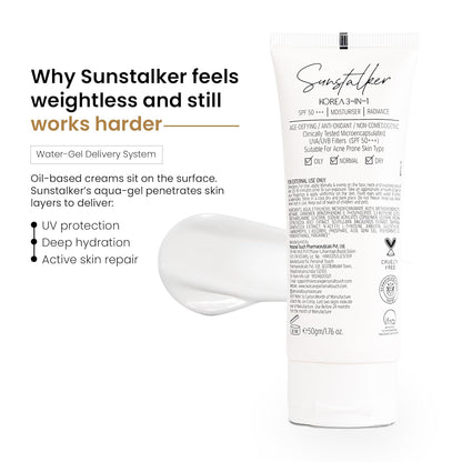 Personal Touch Sunscreen SPF 50 PA+++ for Face | Sunstalker Korea 3 in 1| Lightweight Sunscreen with No White Cast | Non-Greasy, Acne Safe & Oil-Free | With Niacinamide | For Oily & Dry Skin | 50 ml