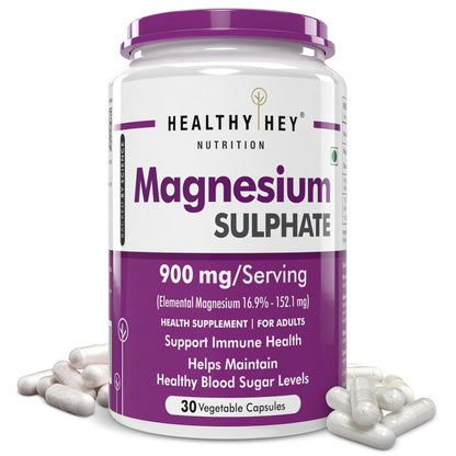 HealthyHey Nutrition Magnesium Sulphate - 900mg/Serving - 30 Capsules