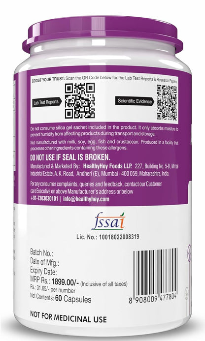HealthyHey Nutrition Alpha Lipoic Acid - ALA- Pack of 60 Veg. Capsules - Gluten Free & Non-GMO