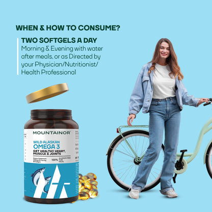 MOUNTAINOR Omega 3 Fish Oil 2500MG Triple Strength Contains - 1100mg EPA & 700mg DHA Per Serving Purified & Mercury Free with No Fishy Burps for Heart, Brain & Joint Health (60 Softgels)
