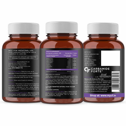 Carbamide Forte Caffeine Tablets | Pre Workout For Men & Women | 200mg Caffeine Pills | Gym Supplement for Men and Women | 100 Veg Tablets For Pre Workout
