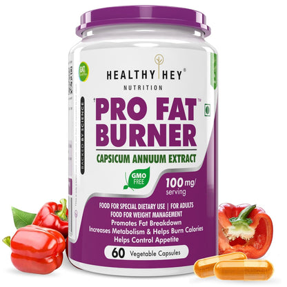 HealthyHey Nutrition Thermogenic Fat Burner - Weight Loss Supplement, Appetite Suppressant, & Energy Booster - Premium Fat Burning with Capsicum Extract - 60 Natural Veggie Diet Pills
