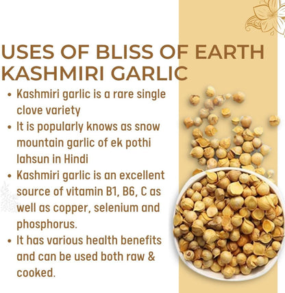 Bliss of Earth Naturally Organic Kashmiri Garlic From Indian Himalayas, Single Clove, Kashmiri Lahsun Ek Pothi, Snow Mountain Garlic- (200 gm)