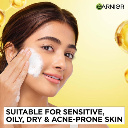 Garnier Vitamin C + Serum Face Wash | Visibly Brighter Skin in Just 1 Wash | Gentle cleanser for Skin Brightening & Tan Removal | For dry, oily, sensitive skin | Facewash for Women & Men | 100gm