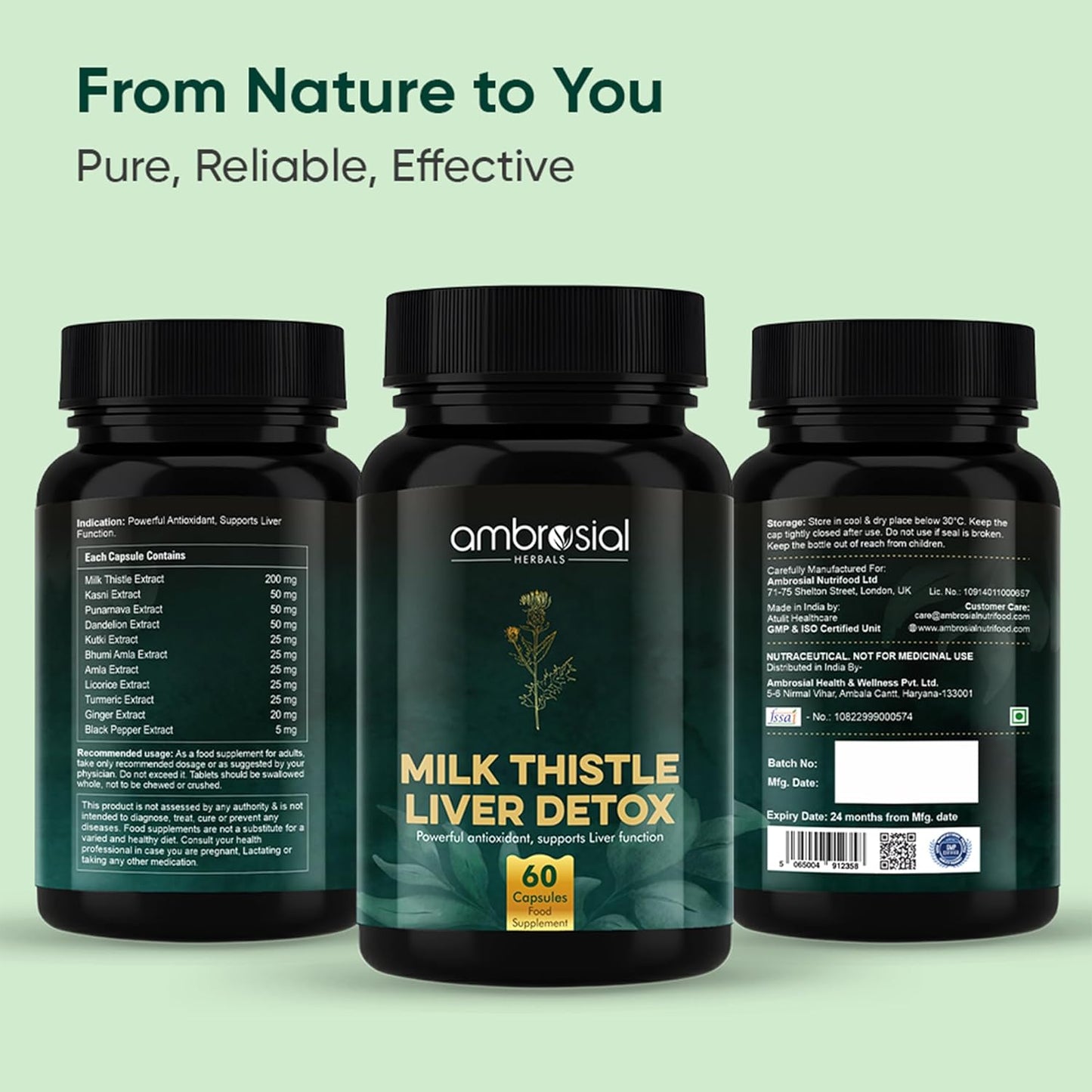 Ambrosial Milk Thistle Liver Detox Supplement| Milk Thistle Capsules for Liver with Dandelion Root | High Strength Herbal Antioxidant Complex for Liver Support (Pack of 1-60 Capsules)