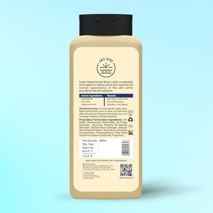 inatur Niacinamide Body Lotion 400ml â€“ Anti-Acne Moisturizer with 2% Salicylic Acid, Zinc PCA & Hyaluronic Acid | Sulphate-Free Formula for Smooth, Hydrated Skin | Deep Nourishment & Oil Control