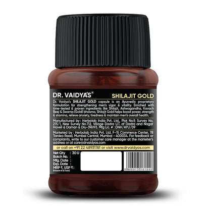 Dr. Vaidyaâ€™s Shilajit Gold Capsules for Men | Pure Himalayan Shuddha Shilajit, Ashwagandha, Swarna Bhasma, Gokshura & Fulvic Acid | Boosts Strength, Stamina, Energy & Vitality | 30 Capsules