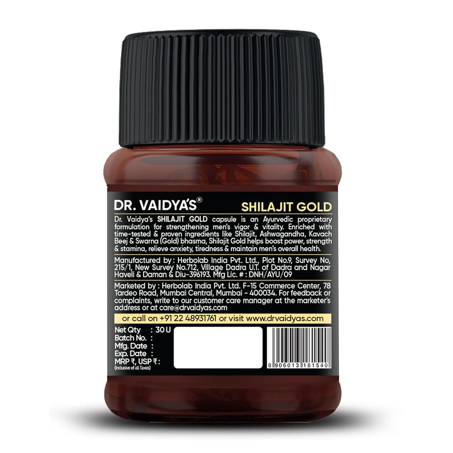 Dr. Vaidyaâ€™s Shilajit Gold Capsules for Men | Pure Himalayan Shuddha Shilajit, Ashwagandha, Swarna Bhasma, Gokshura & Fulvic Acid | Boosts Strength, Stamina, Energy & Vitality | 30 Capsules