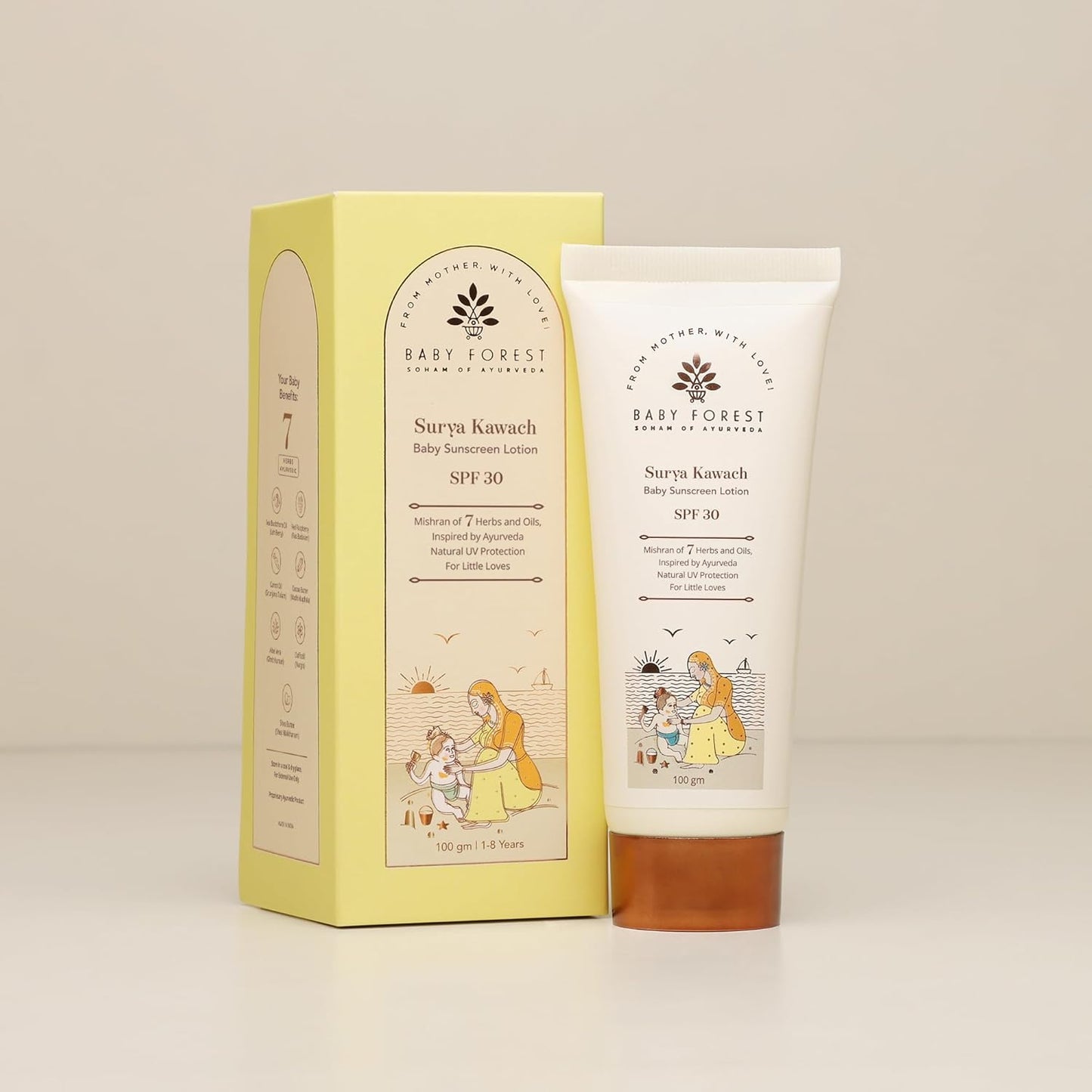 Baby Forest Surya Kawach Baby Sunscreen Lotion | Kids Sunscreen with SPF 30 | Paraben Free | Kids Sunscreen Lotion for Summer | Ideal for 1-8 yrs | 100 gm