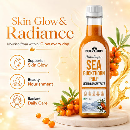 Nutrasium Himalayan Sea Buckthorn Berry Juice - 300 ml - Natural Source of Vitamin C, Omega 3 6 7 9, Antioxidants for Immunity, Skin Glow & Gut Health - 50 Glasses (300ml)