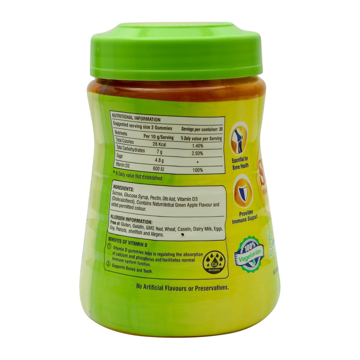 British Biologicals Sirus Vitamin D Gummies|Vitamin D Gummies for Men & Women|Gluten-Free|Supports Bone,Teeth & Muscle Health|Non-GMO|Maintains Calcium Levels|Green Apple Flavour|60 Count