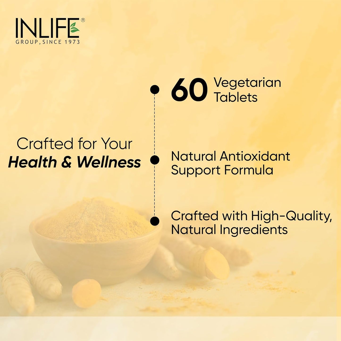 INLIFE Curcumin Tablets with Piperine | 95% Curcuminoids with Curcuma Longa Root Powder | Antioxidant & Anti-inflammatory | Turmeric & Ginger Extract, 1605mg - 60 Tablets (Pack of 1)