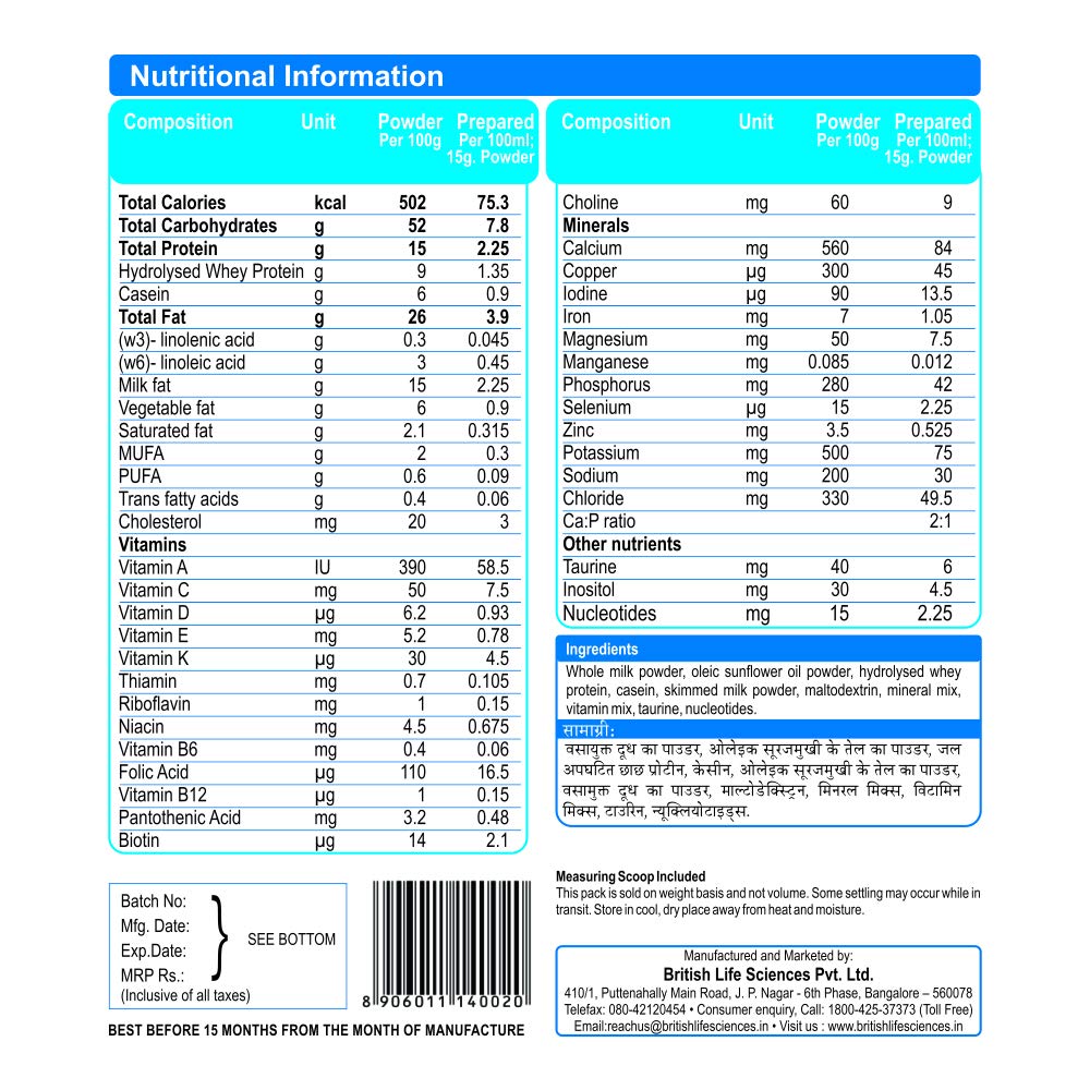 British Life Sciences MMS Stage 2 Infant Milk Powder|Follow-up Formula from 6-12 Months|Supports Healthy Baby Growth|Easy on Stomach|Omega 3 & Omega 6|Wholesome Baby Food|No added sugar|400g