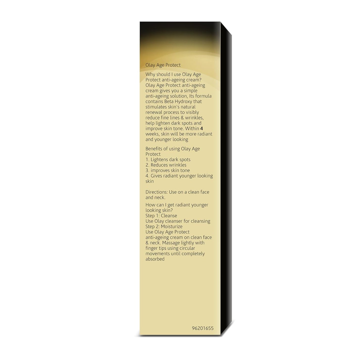 Olay Age Protect |with Salicylic Acid, Aloe Vera Extract, BHA |Stimulates skin's renewal process, gives radiant, younger looking skin |Suitable for Normal, Dry, Oily & Combination skin |18 gm