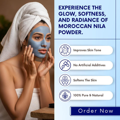 Bliss of Earth Moroccan Nila Powder 50gm for Face | Tan Care & Pore Care | Blue Powder for Deep Cleansing, Skin Care & Smooth Texture Support