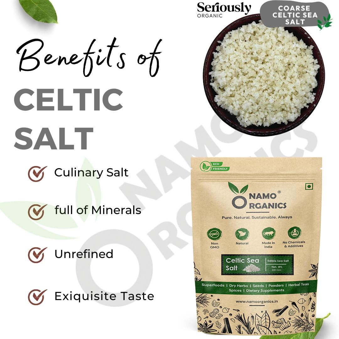 Namo Organics - Organic Celtic Sea Salt (SEL GRIS) - 500g- Premium | Full of Mineral | 100% Natural, Hand Harvested Sea Salt