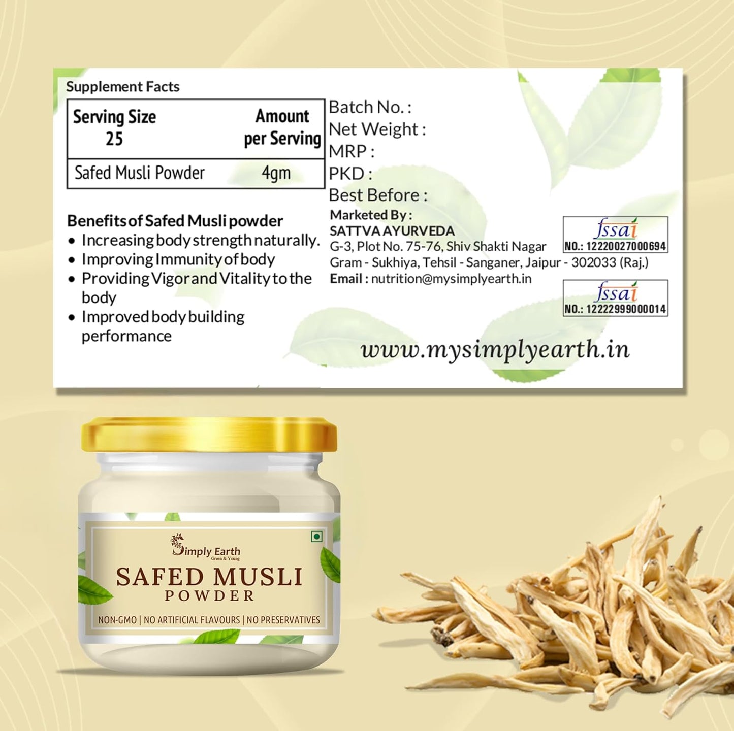 Simply Earth Strength Combo: 100g Safed Musli Root Powder + 100g Peruvian Maca Root Powder - Pure Organic Superfood for Immunity, Vitality and Energy