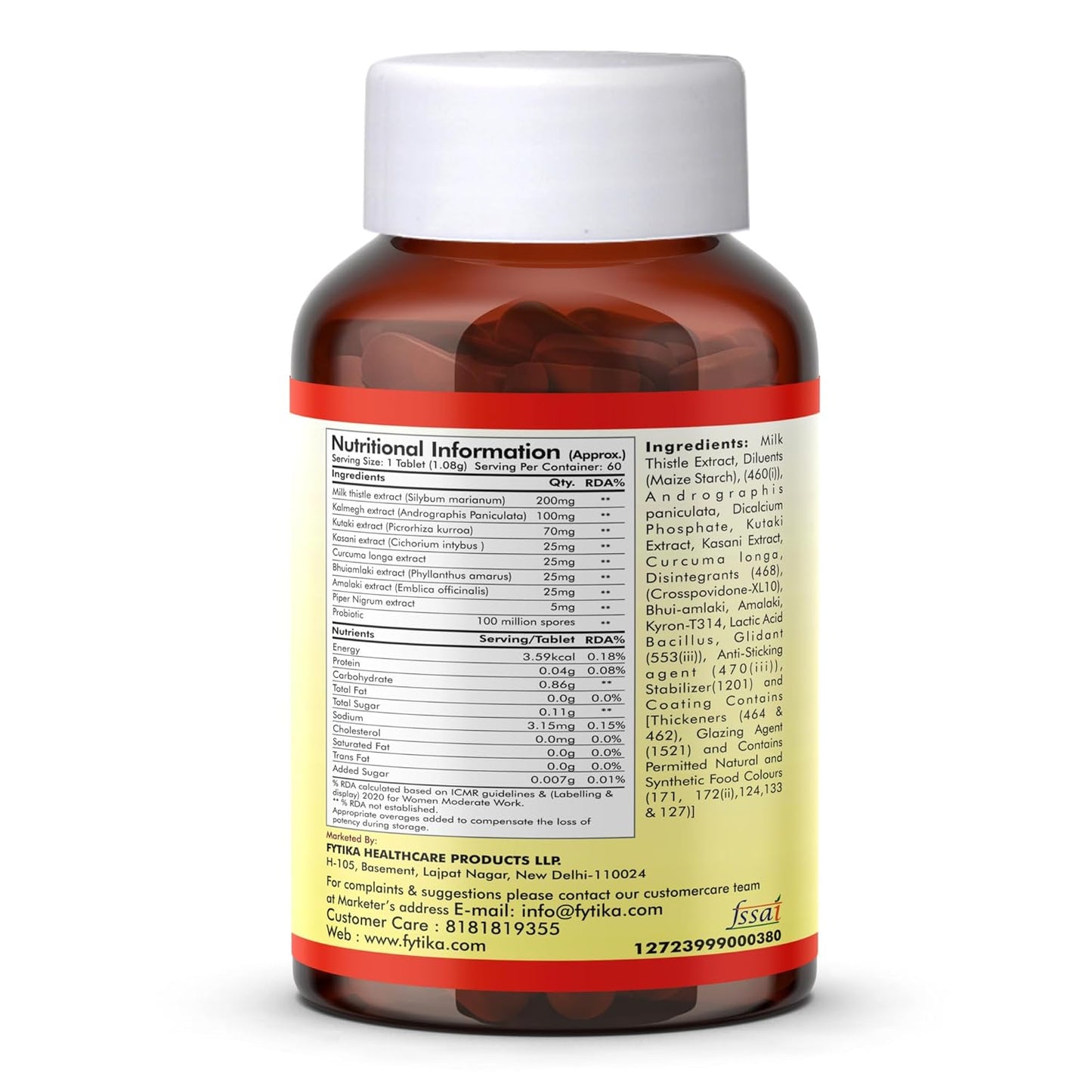 Fytika Fit Liver Detox Supplement with Milk Thistle (60 Tablets) | For Healthy and Strong Liver| Enriched with Milk Thistle, Kalmegh, Kutaki, Curcumin, Bhuiamlaki and Probiotics
