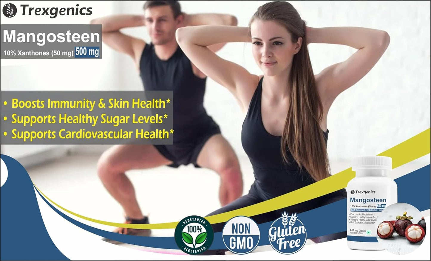 Trexgenics MANGOSTEEN 10% Xanthones 500 mg Fat Metabolism, Sugar Levels, Immunity, Weight Management Support VEGAN & NON-GMO (60 Veg. Capsules) (Pack of 1)