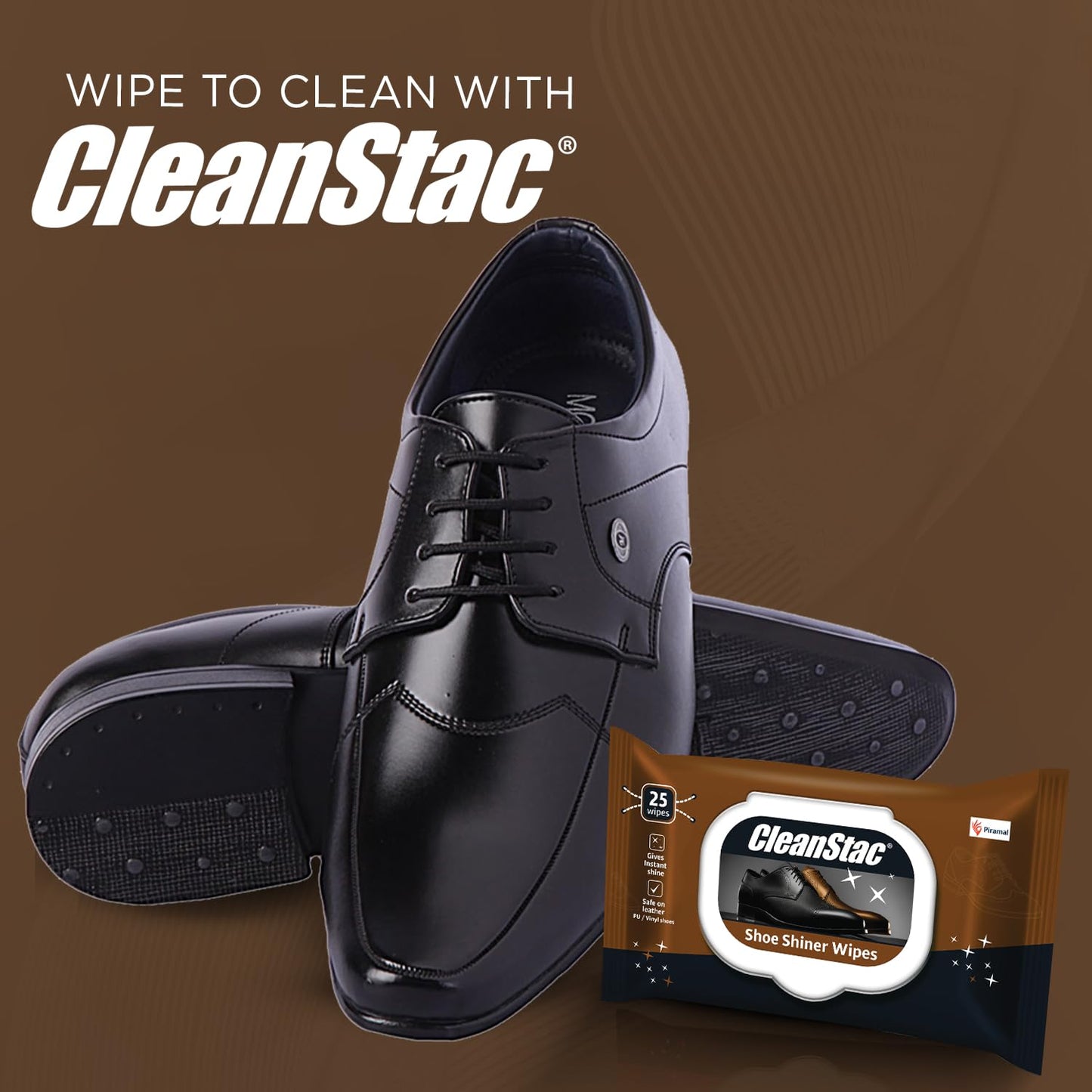 Formal Shoe Shiner Wipes | 75 Count, Brown | Packet with Lid | Instant Shine for Leather & Formal Shoes