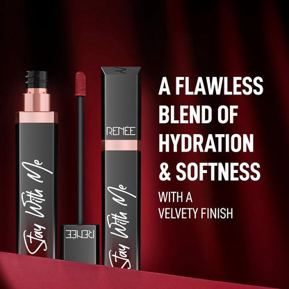 RENEE Stay With Me Matte Transferproof Liquid Lipstick- Mad for Maroon| Waterproof & Smudge-proof | Bold Pigment, Lightweight & Long-lasting | With Hyaluronic Acid & Vitamin E | 6 ml