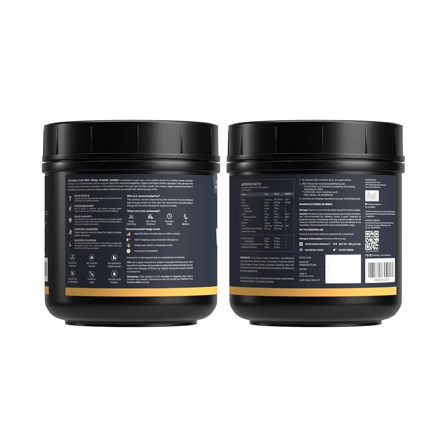 Nutrabay Gold Whey Protein Isolate Powder 25g Protein, 5.9g BCAA per Serving, Easy to Digest, NABL Lab Tested â€“ Muscle Growth & Recovery â€“ 500g, Rich Chocolate CrÃ¨me|100% Authentic Clean Protein