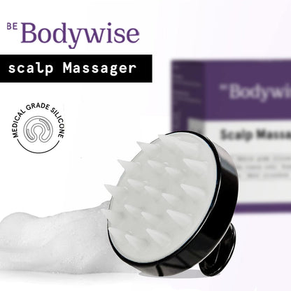 Be Bodywise Hair Scalp Massager Shampoo Brush with Soft Silicone Bristles | Exfoliating Stimulating, Anti Dandruff, Shower Scalp Scrubber | Handheld & Lightweight | Black
