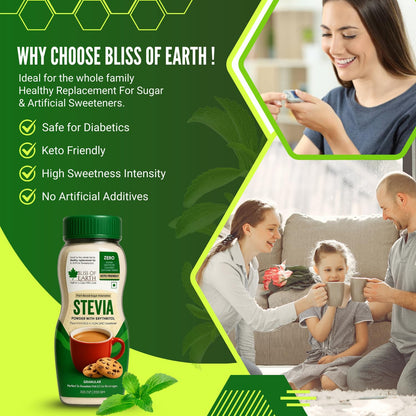 Bliss of Earth Stevia Powder, Organic Sugar Free Zero Calorie Sweetener Diabetic and Keto Friendly 99.8% Purity Vegetarian Gluten Free Quick Dissolve (200 gm (Pack of 1))